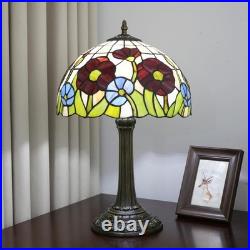 Vintage Tiffany Style Red Poppy Stained Glass Table Lamp Vintage Desk Light