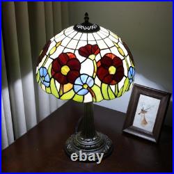 Vintage Tiffany Style Red Poppy Stained Glass Table Lamp Vintage Desk Light