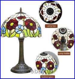 Vintage Tiffany Style Red Poppy Stained Glass Table Lamp Vintage Desk Light