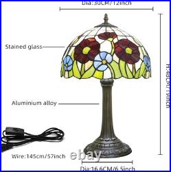 Vintage Tiffany Style Red Poppy Stained Glass Table Lamp Vintage Desk Light