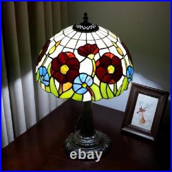 Vintage Tiffany Style Red Poppy Stained Glass Table Lamp Vintage Desk Light