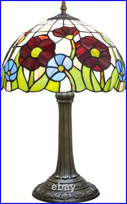 Vintage Tiffany Style Red Poppy Stained Glass Table Lamp Vintage Desk Light