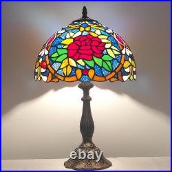 Vintage Tiffany Style Red Rose Stained Glass Table Lamp 3 Color Bedside Light