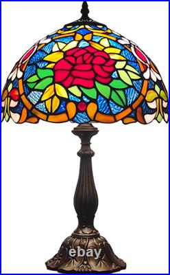 Vintage Tiffany Style Red Rose Stained Glass Table Lamp 3 Color Bedside Light