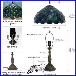 Vintage Tiffany Style Sea Blue Pearl Stained Glass Table Lamp 12 Reading Light