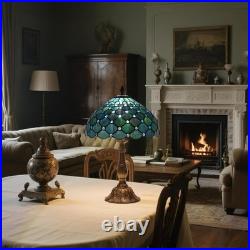 Vintage Tiffany Style Sea Blue Pearl Stained Glass Table Lamp 12 Reading Light