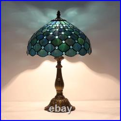 Vintage Tiffany Style Sea Blue Pearl Stained Glass Table Lamp 12 Reading Light