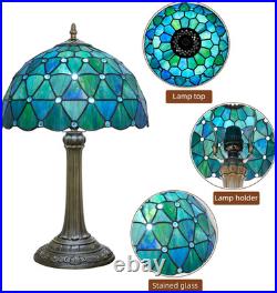 Vintage Tiffany Style Sea Blue Stained Glass Table Lamp Vintage Accent Light