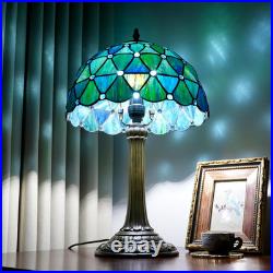 Vintage Tiffany Style Sea Blue Stained Glass Table Lamp Vintage Accent Light