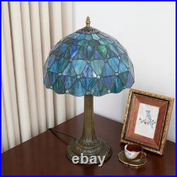 Vintage Tiffany Style Sea Blue Stained Glass Table Lamp Vintage Accent Light