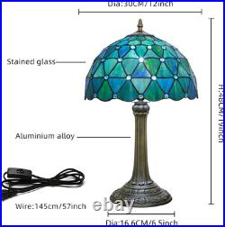 Vintage Tiffany Style Sea Blue Stained Glass Table Lamp Vintage Accent Light Vintage Tiffany Style Sea Blue Stained Glass Table Lamp Vintage Accent Light