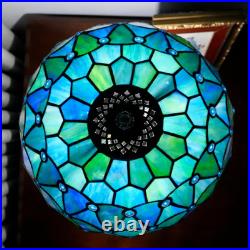Vintage Tiffany Style Sea Blue Stained Glass Table Lamp Vintage Accent Light