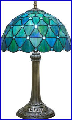 Vintage Tiffany Style Sea Blue Stained Glass Table Lamp Vintage Accent Light