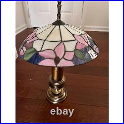 Vintage Tiffany Style Stained Floral Glass Table Lamp