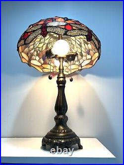 Vintage Tiffany Style Stained Glass Double Bulb Table Lamp