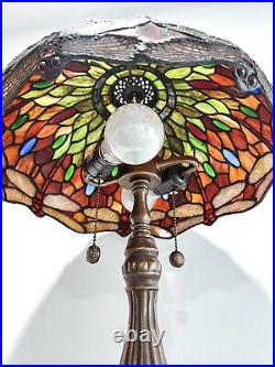 Vintage Tiffany Style Stained Glass Double Bulb Table Lamp