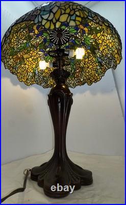 Vintage Tiffany Style Stained Glass Floral Table Lamp