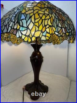 Vintage Tiffany Style Stained Glass Floral Table Lamp