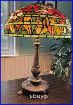 Vintage Tiffany Style Stained Glass Oreintal Poppy Table Lamp