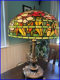 Vintage Tiffany Style Stained Glass Oreintal Poppy Table Lamp