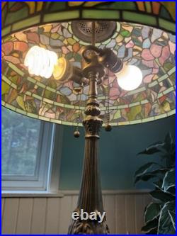 Vintage Tiffany Style Stained Glass Oreintal Poppy Table Lamp