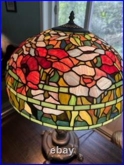 Vintage Tiffany Style Stained Glass Oreintal Poppy Table Lamp
