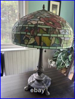 Vintage Tiffany Style Stained Glass Oreintal Poppy Table Lamp