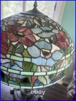 Vintage Tiffany Style Stained Glass Oreintal Poppy Table Lamp