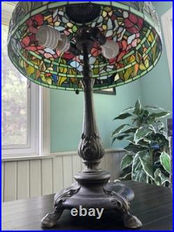 Vintage Tiffany Style Stained Glass Oreintal Poppy Table Lamp