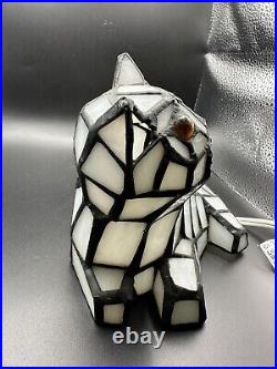 Vintage Tiffany Style Stained Glass Resting Cat Kitty Table Lamp Night Light