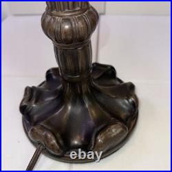 Vintage Tiffany Style Stained Glass Roses & Grapes 25H Table Lamp 17D Shade
