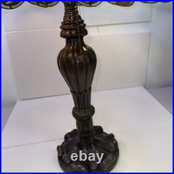 Vintage Tiffany Style Stained Glass Roses & Grapes 25H Table Lamp 17D Shade