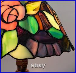 Vintage Tiffany Style Stained Glass Table Lamp 14 Pink Rose Floral