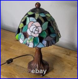 Vintage Tiffany Style Stained Glass Table Lamp 14 Pink Rose Floral