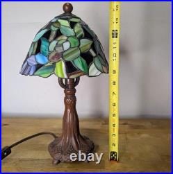 Vintage Tiffany Style Stained Glass Table Lamp 14 Pink Rose Floral