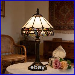 Vintage Tiffany Style Stained Glass Table Lamp Antique Bedside Nightstand Light