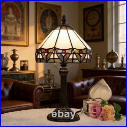 Vintage Tiffany Style Stained Glass Table Lamp Antique Bedside Nightstand Light
