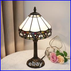 Vintage Tiffany Style Stained Glass Table Lamp Antique Bedside Nightstand Light