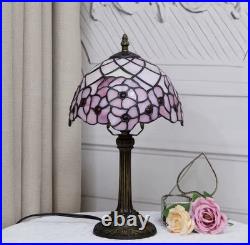 Vintage Tiffany Style Stained Glass Table Lamp Pink Rose Bedside Desk Light