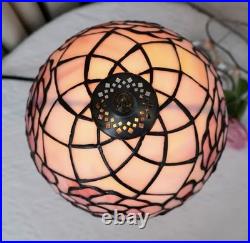 Vintage Tiffany Style Stained Glass Table Lamp Pink Rose Bedside Desk Light