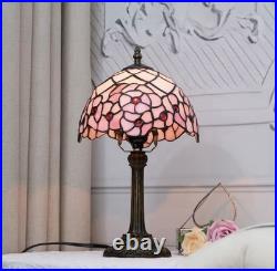 Vintage Tiffany Style Stained Glass Table Lamp Pink Rose Bedside Desk Light