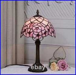 Vintage Tiffany Style Stained Glass Table Lamp Pink Rose Bedside Desk Light
