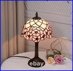 Vintage Tiffany Style Stained Glass Table Lamp Pink Rose Bedside Desk Light