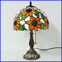 Vintage Tiffany Style Sunflower Table Lamp Pull Chain Stained Glass H18