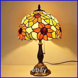 Vintage Tiffany Style Sunflower Table Lamp Pull Chain Stained Glass H18