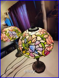 Vintage Tiffany Style Table Lamp Floral Stained Glass Brass base Art Nouveau 22 Vintage Tiffany Style Table Lamp Floral Stained Glass Brass base Art Nouveau 22