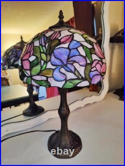 Vintage Tiffany Style Table Lamp Floral Stained Glass Brass base Art Nouveau 22 Vintage Tiffany Style Table Lamp Floral Stained Glass Brass base Art Nouveau 22