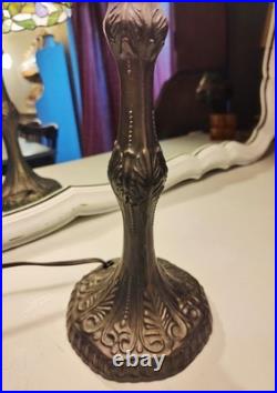 Vintage Tiffany Style Table Lamp Floral Stained Glass Brass base Art Nouveau 22 Vintage Tiffany Style Table Lamp Floral Stained Glass Brass base Art Nouveau 22