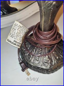 Vintage Tiffany Style Table Lamp Floral Stained Glass Brass base Art Nouveau 22