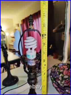 Vintage Tiffany Style Table Lamp Floral Stained Glass Brass base Art Nouveau 22 Vintage Tiffany Style Table Lamp Floral Stained Glass Brass base Art Nouveau 22